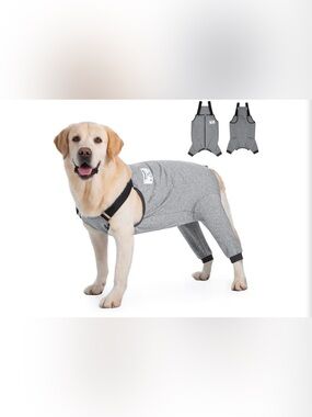 Gray Full-Coverage Dog Recovery Suit - Comfortable Post-Surgery Apparel